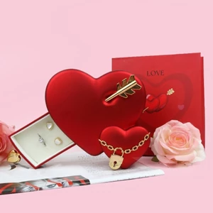 Exhila Hộp trưng bày trang sức trái tim độc đáo có mũi tên sắp xếp lưu trữ cho nhẫn và dây chuyền Kỷ niệm và sinh nhật G