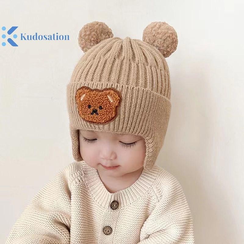 Kudosation Gấu Dễ Thương Dệt Kim Bịt Tai Mũ Cho Trẻ Em Mùa Đông Dày Ấm Áp Mũ Len Cho Trẻ Sơ Sinh Và Trẻ Tập Đi