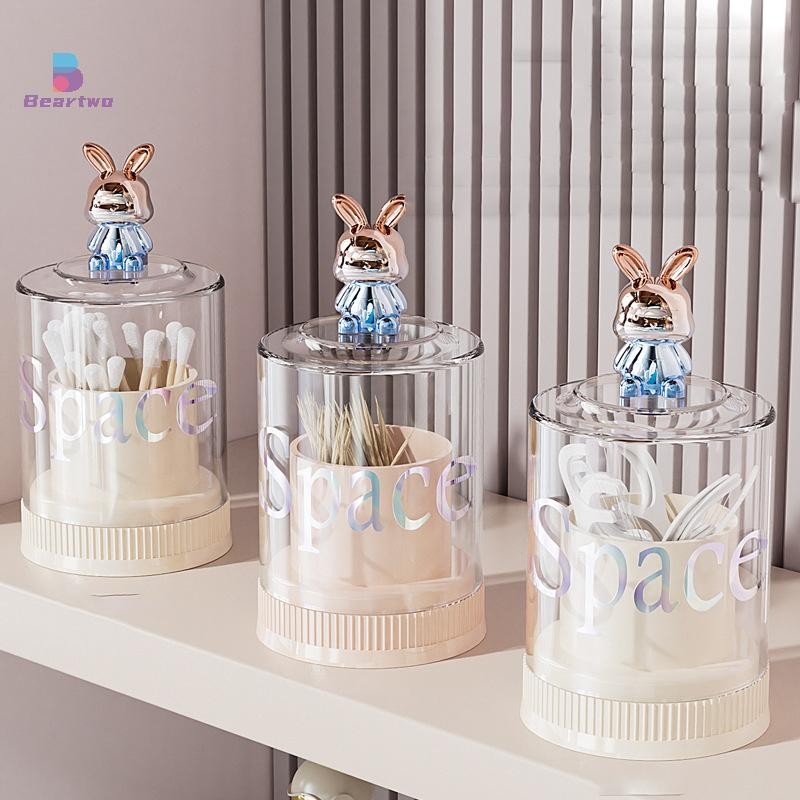 < Beartwo > Hộp tăm trong suốt Hộp bông gia dụng Hộp lưu trữ máy tính để bàn Hộp đựng sáng tạo Hộp đựng đầu răng đẹp