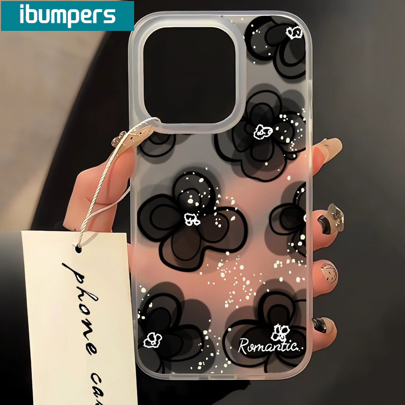 ibumpers Ốp Lưng IPhone Hoa Đen Đẹp Họa Tiết Nơ Ốp Điện Thoại Trong Suốt Nhám Mờ TPU Mỏng Chống Sốc Chống Bẩn Cho IPhone 16 15 14 12 13 11 Pro Max IP 7 8 Plus X XS XR