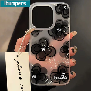ibumpers Ốp Lưng IPhone Hoa Đen Đẹp Họa Tiết Nơ Ốp Điện Thoại Trong Suốt Nhám Mờ TPU Mỏng Chống Sốc Chống Bẩn Cho IPhone 16 15 14 12 13 11 Pro Max IP 7 8 Plus X XS XR