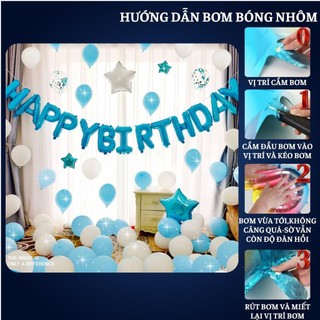 Set trang trí sinh nhật người lớn kiểu hàng quốc màu trắng xanh SNNL-XANH NGỌC 03,Bóng bay trang trí sinh nhật cho bé