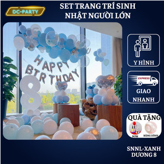 Set trang trí sinh nhật người lớn kiểu hàng quốc màu trắng đen SNNL-XANH DƯƠNG 08,Bóng bay trang trí sinh nhật cho bé