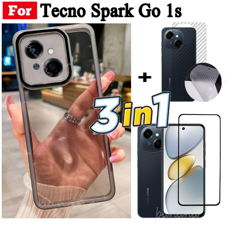 3 trong 1 Tecno Spark Go 1s Go 2025 2024 Vỏ điện thoại trong suốt bằng silicon mềm TPU có vỏ bảo vệ Camera + Kính cường lực riêng tư + Phim mặt sau