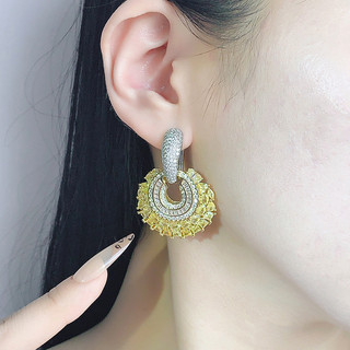 Châu Âu Mỹ ins Phong Cách Mới Hoa Zirconium Nhiều Màu Sắc Bông Tai Hai Cánh Nữ