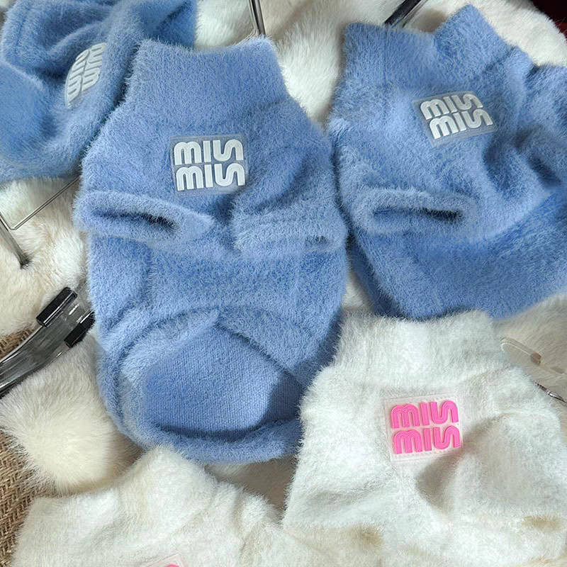 【Ready Stock】 Pet Clothes Autumn and Winter Sea Salt Blue Milk Huhoo Mink Fur Soft Glutinous Knitted Sweater Small Dog Bichon Corgi Cat Iz6U