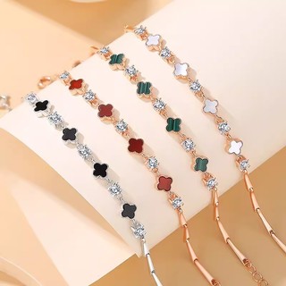 S925 Bạc Cỏ Ba Lá Mã Não Bốn Vòng Tay Cỏ Cho Nữ Vòng Tay Bạc Sang Trọng Nhẹ Tay Quà Tặng Sinh Nhật Cho Nữ S80