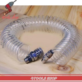 Dây xoắn hơi PU khí nén trong suốt 8x5mm dài 6 mét , 9mét 12m có sẵn 2 đầu nối