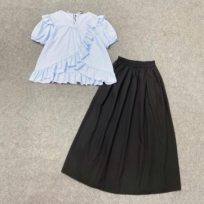 Set Áo Váy Bigsize 60-95kg Áo Babydoll Vạt Chéo Phối Chân Váy Dài Nàng Thơ Cho Nữ CÓ LẺ ÁO VÁY SM277- CV15