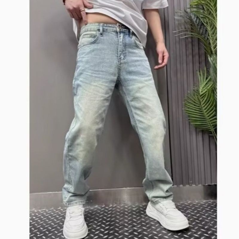 ThaliaWisp Quần jean nam hợp thời trang màu xanh nhạt co giãn thông thường