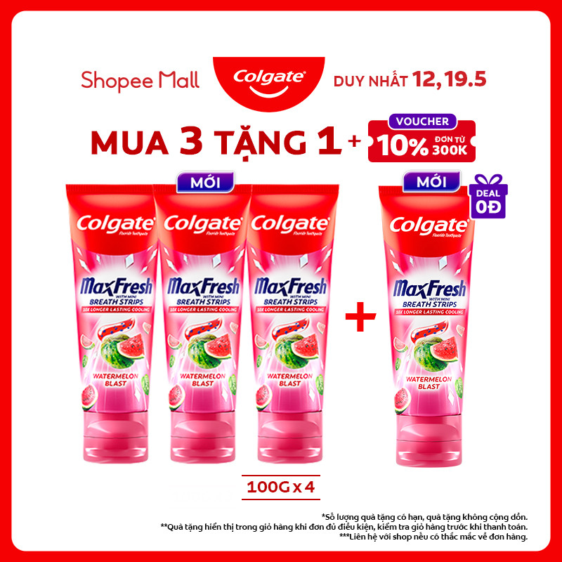 Ảnh Bộ 3 Kem đánh răng Colgate MaxFresh Hương nhiệt đới, tinh thể cầu vồng the mát 100g/ tuýp 1