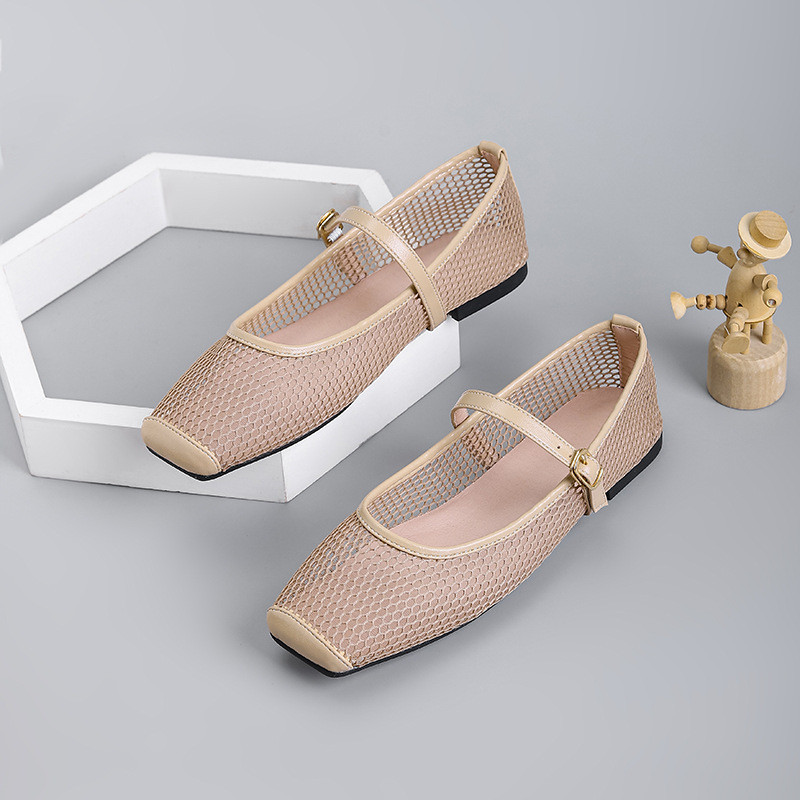 Size Lớn (35-44) Giày Lưới Đế Bằng Nữ Miệng Nông Slip-On Ballet Mary Jane Thoải Mái Chống Trơn Trượt MAY13