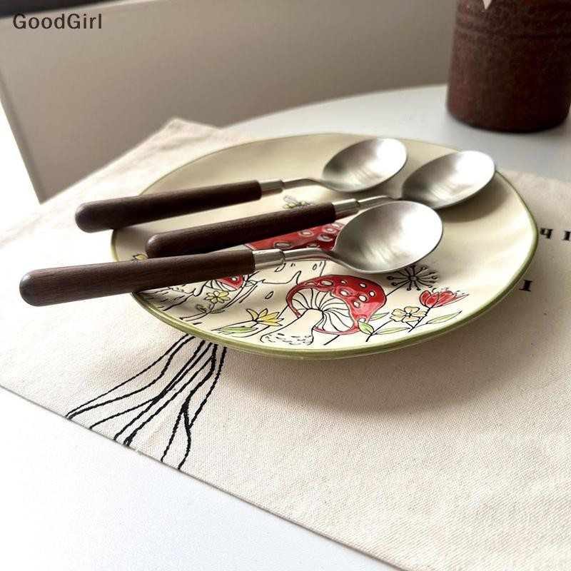 [GoodGirl] 1 Chiếc Thép Không Gỉ Giả Tay Cầm Bằng Gỗ Bộ Dao Kéo Bộ Đồ Ăn Kẹp Phương Tây Bộ Đồ Ăn Món Tráng Miệng Thìa Canh VN