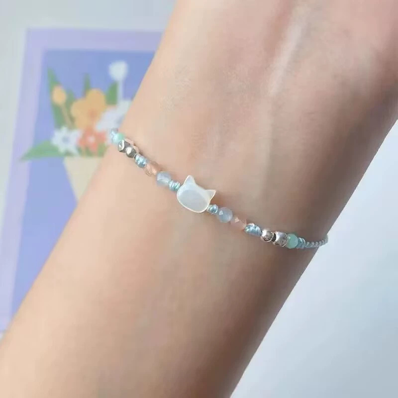 [YUNYUAN] Vòng tay mèo kẹo ngọt dễ thương Thiết kế đính cườm Vòng tay xoắn dệt tay Quà tặng có thể điều chỉnh cho bạn bè