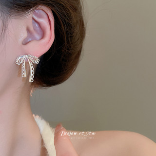 DREJEW 925Silver kim rỗng nơ ren bông tai phong cách mới đơn giản và đa năng bông tai cao cấp nhẹ nhàng sang trọng