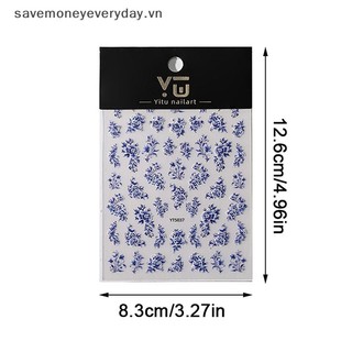 [savemoneyeveryday] Nhãn dán sứ trắng xanh phong cách Trung Quốc Nhãn dán móng tay nghệ thuật tự dính 3D Nhãn dán hoa Silverback Dính làm móng tay Decal Salon DIY [vn]