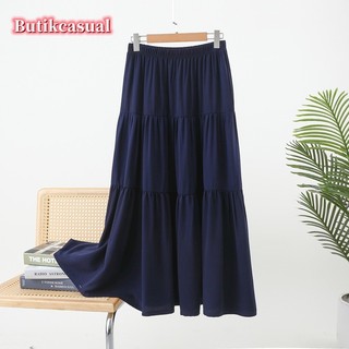 Váy lụa cotton nữ cạp cao xếp ly mỏng váy cỡ lớn mùa hè 2025 váy dài Twill