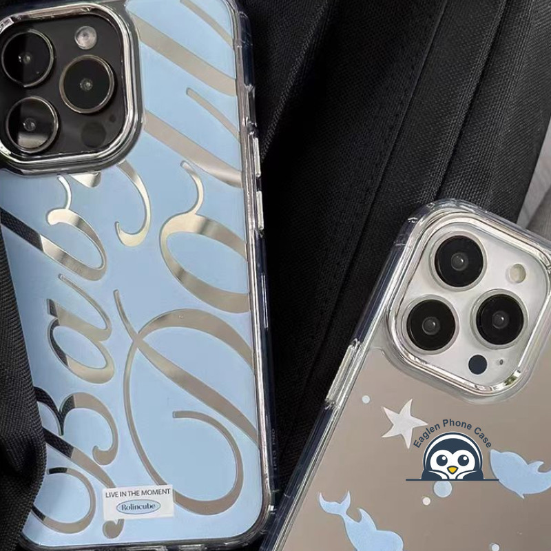 Ốp Gương Cá Heo Ngôi Sao Hàn Quốc Cho iPhone 16E 16 15 14 Plus 13 12 Mini 11 Pro Max X XR XS Max 8 7 6 6s Plus SE2 SE3 Vỏ Điện Thoại Dễ Thương Từ Rỗng Chống Sốc Ốp Lưng Mềm