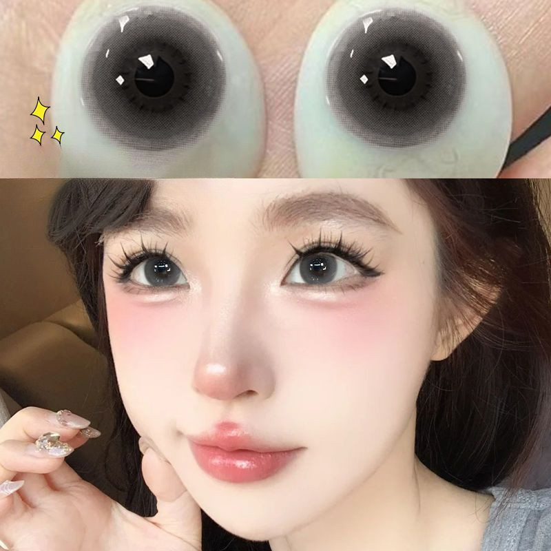 Set 2 Kính Áp Tròng Màu Đen contact lenses 0 ~ -8.00 black len 14.2mm lens cận lens nâu bean black 1108
