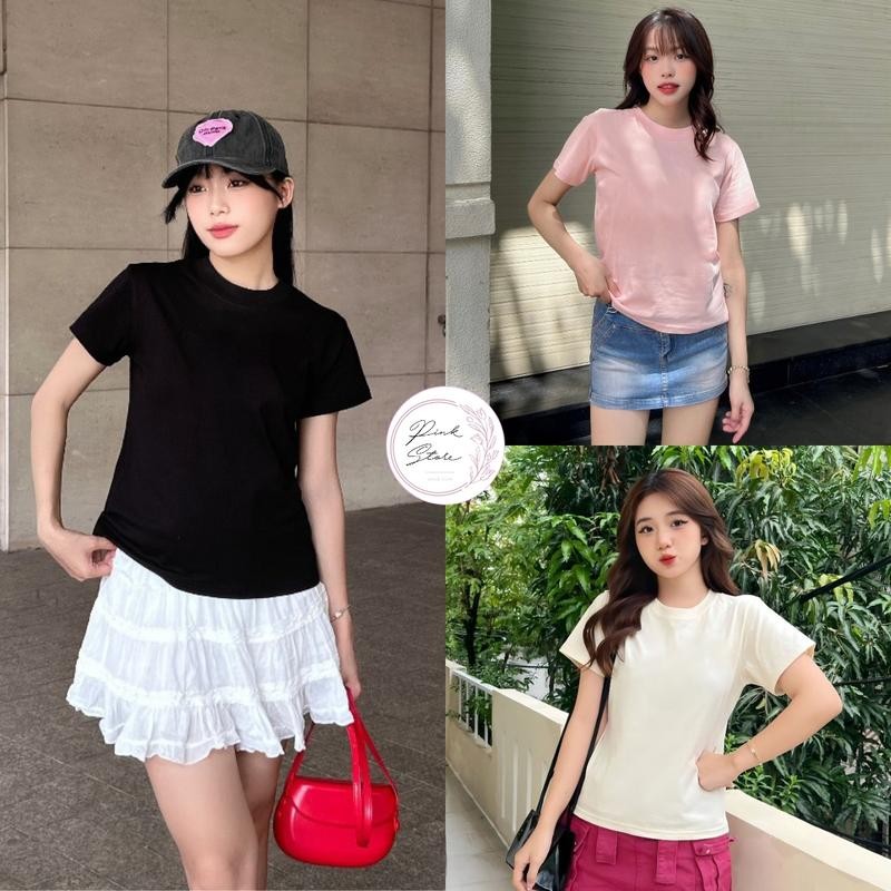 Áo Thun Baby Tee Nữ Trơn Dáng Ôm Cổ Tròn, Tay Ngắn Đơn Giản A5784