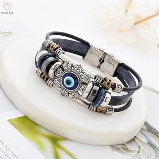 [PCWKKef] Lucky Eye Thổ Nhĩ Kỳ Vòng Tay Punk Nhiều Lớp Da Handmade Vòng Tay Mới