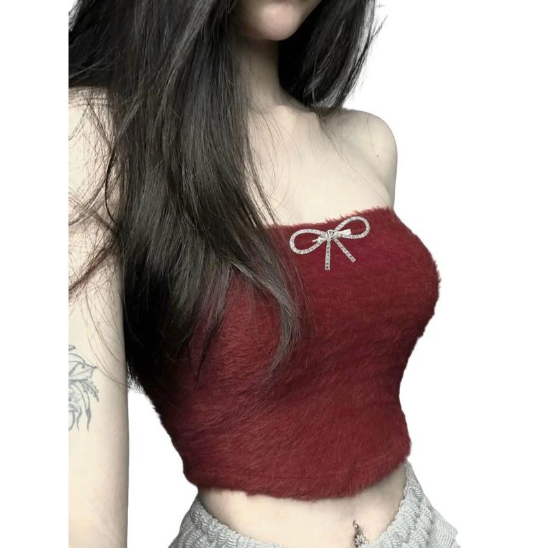 BARE_Áo CropTop Ống Lông Màu Trơn Không Dây Ôm Dáng Vừa Vặn Cho Nữ- A258 Women Tre Voi