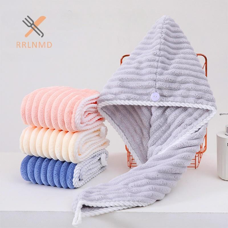 Rrlnmd Mũ khô tóc họa tiết gợn sóng dành cho nữ Mũ khô tóc thấm nước dày dành cho nữ Mũ tắm dễ thương Khăn lau tóc khô MỚI