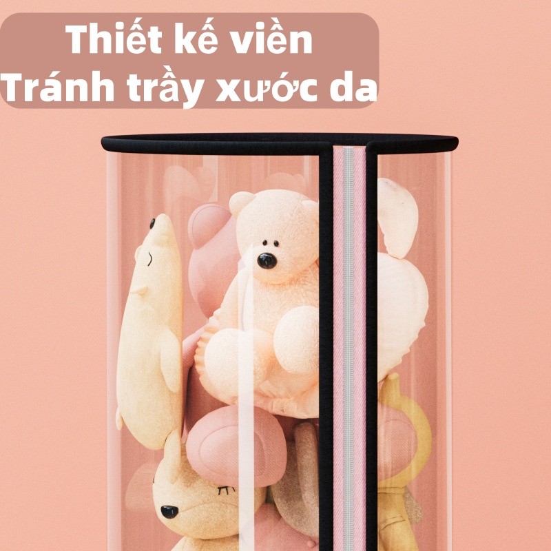 Hộp Đựng Đồ Chơi Thú Nhồi Bông Em Bé Bằng PET Có Khóa Kéo Dễ Sử Dụng Chống Bụi Hình Trụ Sang Trọng