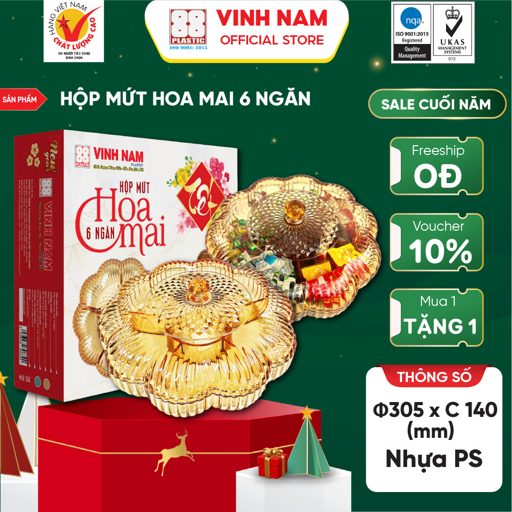 Hộp Đựng Mứt Tết Hoa Mai 6 Ngăn Cao Cấp Vinh Nam Hộp Bánh Kẹo Sang Trọng Khay Đựng Mứt Tết