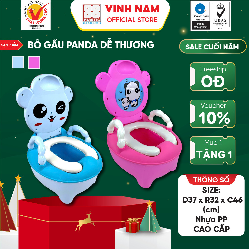 Bô Vệ Sinh Trẻ Em Hình Gấu Panda Vinh Nam Plastic Hàng Cao Cấp, Bô Cho Bé Bằng Nhựa Có Mút Đế Ngồi
