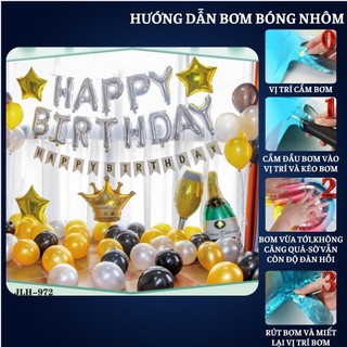 Set trang trí sinh nhật người lớn kiểu hàng quốc màu trắng đen SNNL-VÀNG 02,Bóng bay trang trí sinh nhật cho bé trai bé