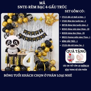 Set Bóng Trang Trí Sinh Nhật Tuổi Meo,tuổi Mão, thôi nôi, 12 con giáp cho bé gái - bé trai SNTE-RÈM BẠC 4-GẤU TRÚC