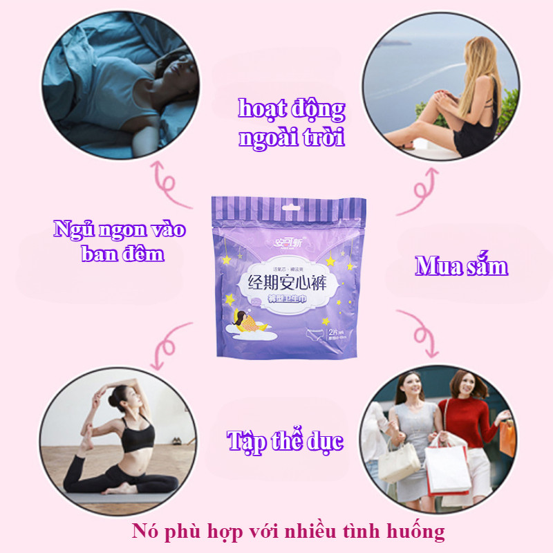 Băng vệ sinh dạng quần（2/5Pcs ），Băng vệ sinh dạng quần chống tràn ban đêm，thấm hút cực nhanh, mềm mại và thoải mái