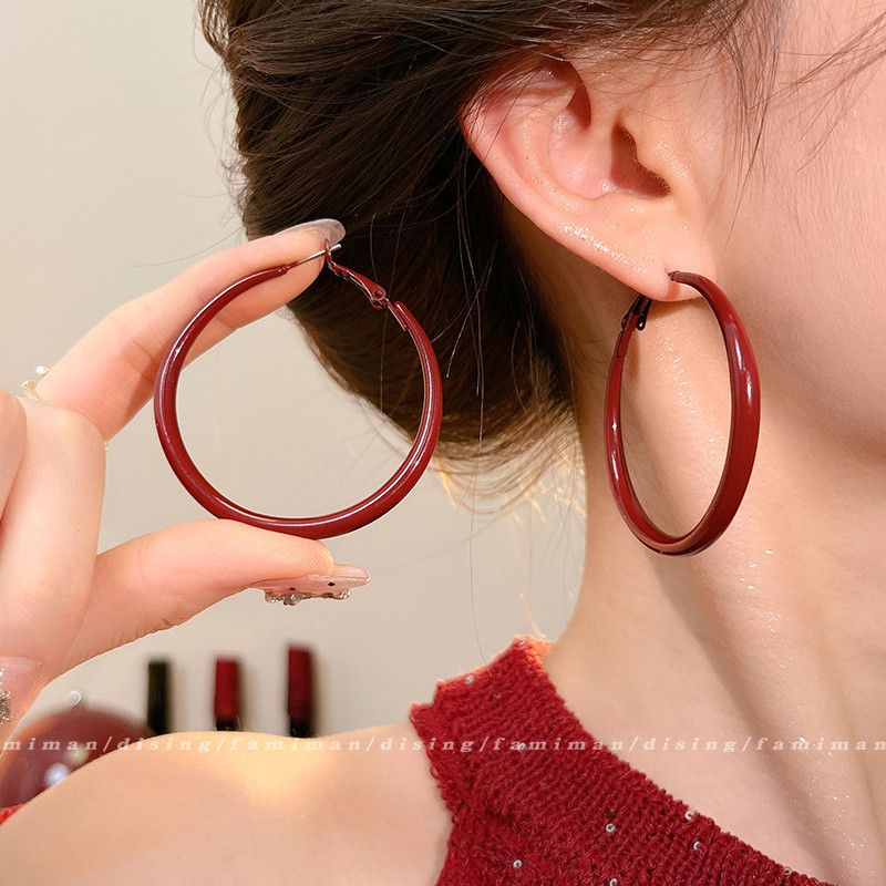 Bông tai nữ cổ điển Bông tai cao cấp màu đỏ kiểu Pháp