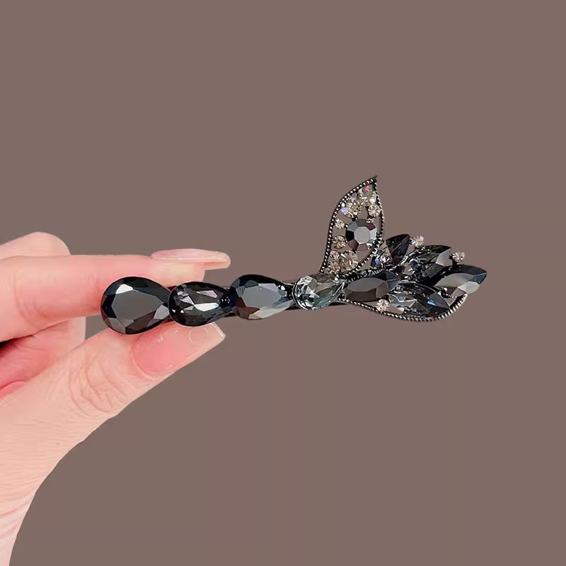 MAUROPOLI [Sẵn Sàng] Kẹp Tóc Đuôi Cá Pha Lê Obsidian Nữ Đầu Lưng Cao Cấp Nửa Đầu Kẹp Mũ Đội Đầu Kẹp Mùa Xuân Kẹp Bên Kẹp Tóc Top Kẹp Tóc