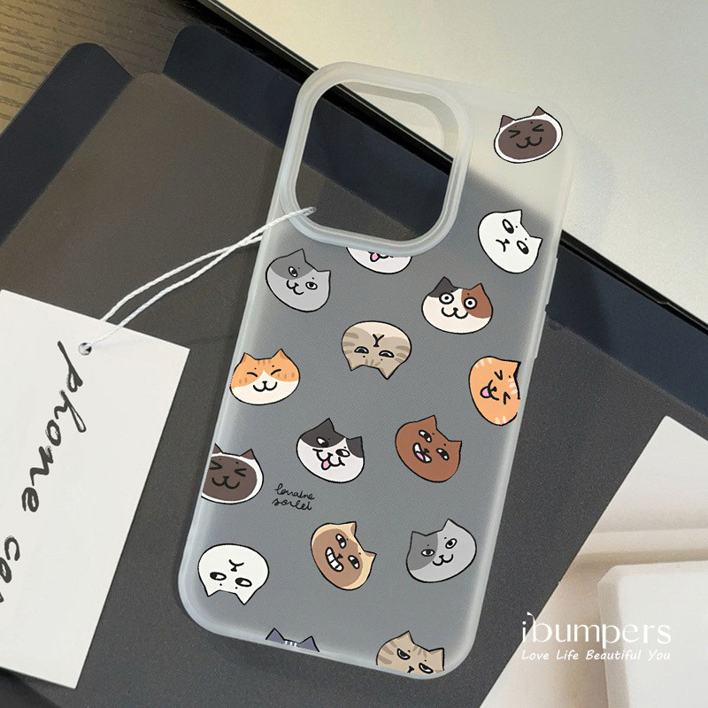 ibumpers Ốp Điện Thoại iPhone Dễ Thương Thiền Họa Tiết Mèo Ốp Lưng Trong Suốt Nhám Mờ Chống Bẩn Chống Sốc Cho IPhone 16 15 14 12 13 11 Pro Max IP 7 8 Plus X XS XR