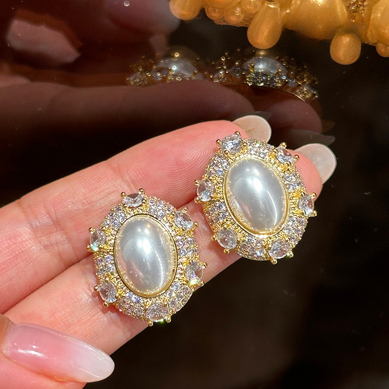 T Classy Zircon Bông tai ngọc trai sang trọng nhẹ nhàng phong cách mới
