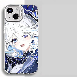 Genshin Impact Furina Hu Tao Raiden Shogun Vỏ Cho Iphone 16 Pro Max 16e 11 12 13 14 15 Pro Max 7 8 Plus XR X XS Vỏ Hoạt Hình Dễ Thương Chống Sốc Cứng Acrylic Bạc Laser