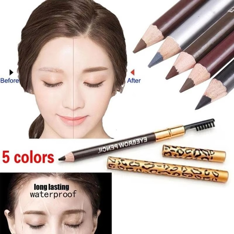 Bút chì kẻ mày hai đầu 5 màu có bàn chải - Dụng cụ trang điểm hình xăm màu đen nâu chống thấm nước