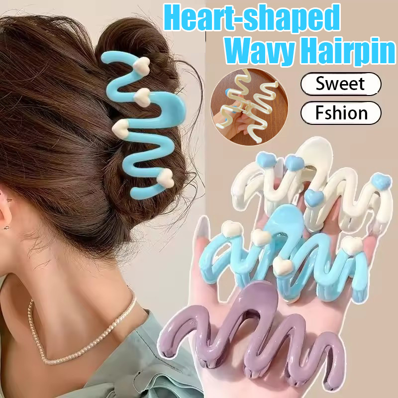 Phụ kiện tóc nướu cho nữ | Kẹp tóc sóng xanh / trắng ngọt ngào, thiết kế nhẹ 10,5cm để tạo kiểu và phối hợp trang phục hàng ngày
