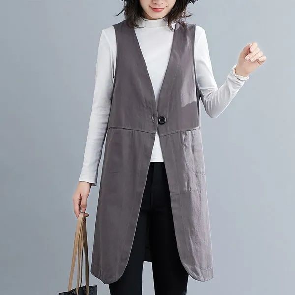 Áo Vest nữ dáng rộng cỡ lớn cổ chữ V thông thường