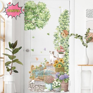 Pnpia Hoạt Hình Hoa Xanh Thực Vật Miếng Dán Nhà Trang Trí Phòng Khách Dán Tường Hoa Hướng Dương Dễ Thương DIY Trẻ Em Cửa Bức Tranh Tường Boutique