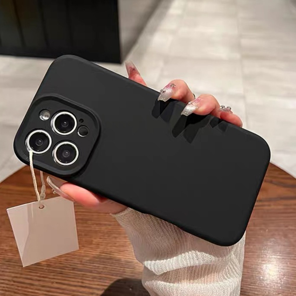 Ốp điện thoại bảo vệ ống kính chính xác bằng silicon lỏng màu đen cho iPhone 17 Pro Max 16 15 14 13 12 11 Pro Max Vỏ chống sốc