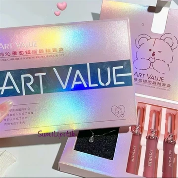 Hộp Quà Tặng Son Môi + Vòng Cổ, Son Bóng+ Son lì Bộ Bốn Mảnh Matte Matte Son Môi Làm Trắng Gương Dưỡng Ẩm