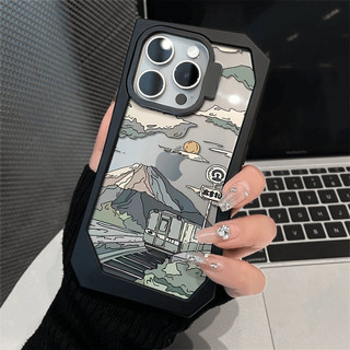 Vỏ Điện Thoại Hình Không Đều, Cho iPhone 16,15,14,13,11,12 Pro Max, Phim Hoạt Hình Tranh Phong Cảnh Xe Lửa