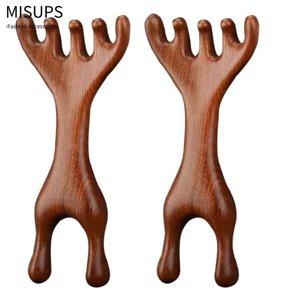 Missips 1 Cái / 2 Chiếc Lược Massage Trị Liệu Bằng Gỗ, Gạc Hươu Hai Đầu Lược Massage Kinh Tuyến Toàn Thân, Răng Rộng Giúp Lưu Thông Máu Gỗ Đàn Hương Chăm Sóc Sức Khỏe