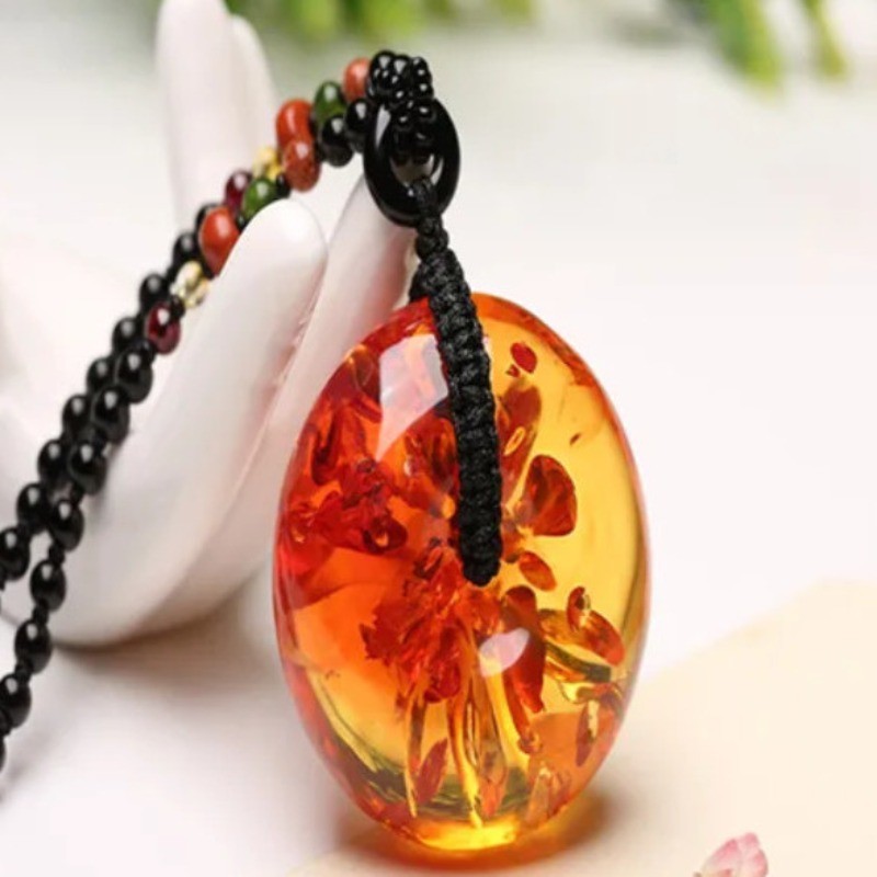 Hoa Hổ Phách Khóa An Toàn Mặt Dây Chuyền Áo Len Dài Dây Chuyền Unisex Đơn Giản Phù Hợp Với Thời Trang