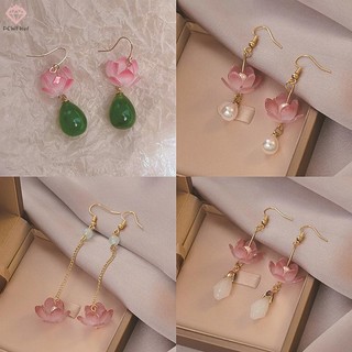 [Pcwkkef] 1 Đôi Bông Tai Sen Tinh Tế Độc Đáo Hoa Hồng Thanh Lịch Bất Đối Xứng Thả Bông Tai Nữ VintageJewelry Phụ Kiện Mới