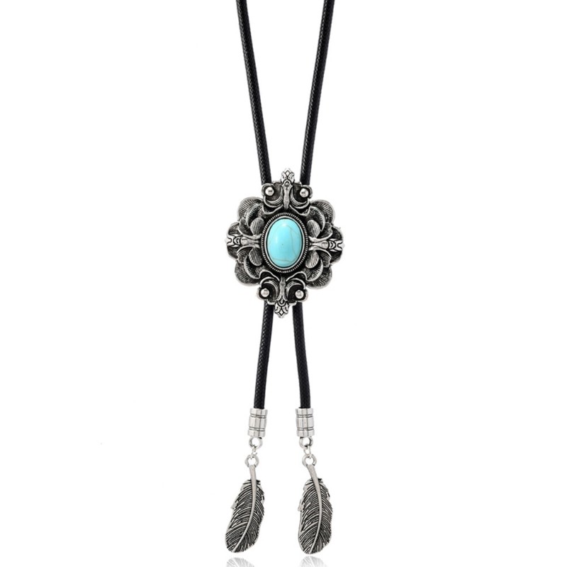 Dasbsug Western Cowboy Vintage Bolo Tie Dây Da Cổ Hoa Nghệ Cà Vạt Cà Vạt