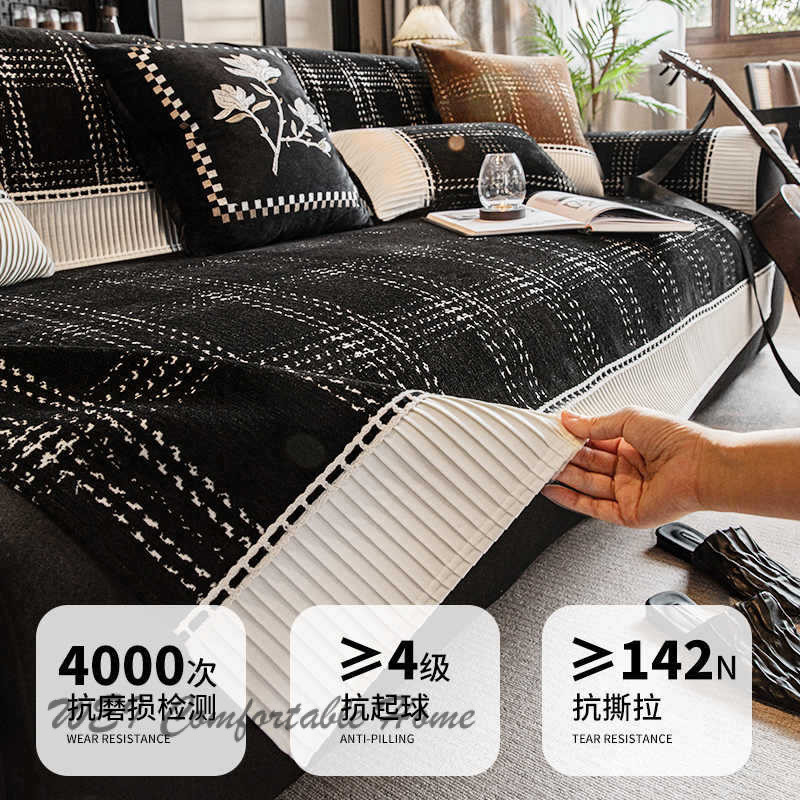 Đệm sofa tương phản ca rô nhỏ, khăn phủ chống trượt, khăn sofa chống mèo, bọc sofa thông dụng bốn mùa mẫu mới 2024
